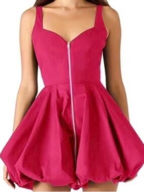 Betsey Johnson Fuchsia Pink Bubble Dress with Front Zip